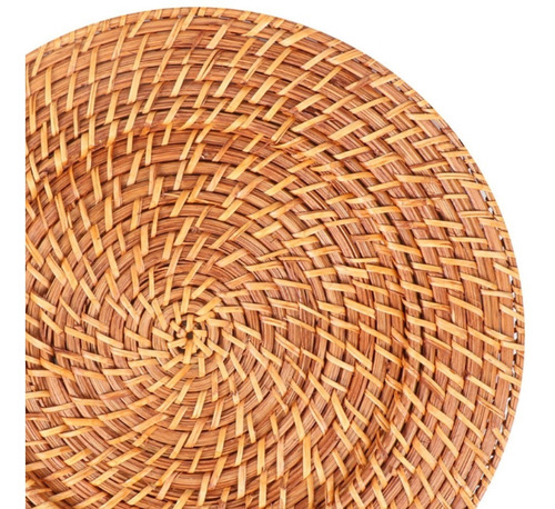 Kit 12 Sousplat Redondo Rattan E Bambu Vietna Rústico 32 Cm