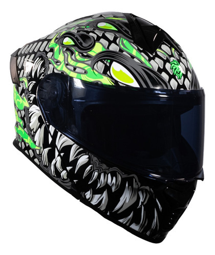 Casco Kov Thunder Toxic Escamas Gris Luminicente Para Moto Color Gris oscuro Tamaño del casco M (57-58 cm)