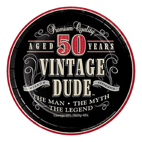 Vintage Dude 50th Birthday Dessert Plates, 48 Count