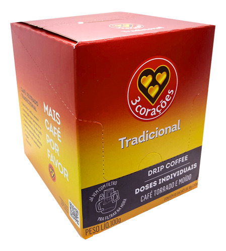 10 Sachês 10g Café Drip Coffee Tres Corações Tradicional