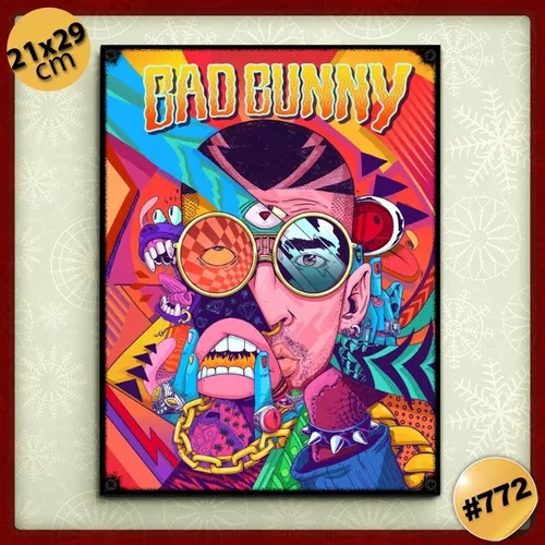 772 - Cuadro Decorativo Vintage - Bad Bunny Poster Música