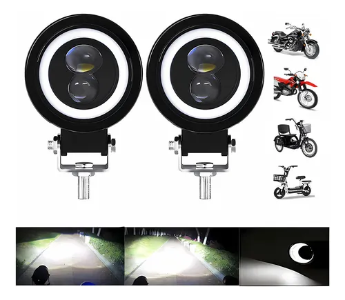 Par Farol Milha Moto Angel Eye Led Auxiliar 15000lm Branco