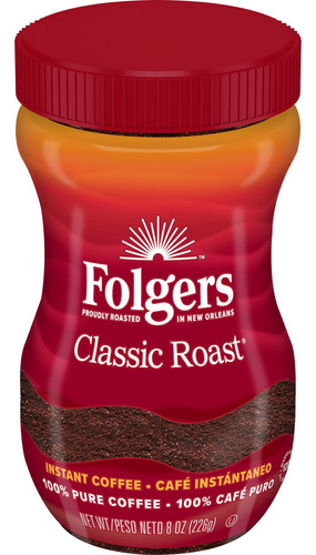 Folgers Cristales De Cafe Instantaneos De Tostado Clasico, 8