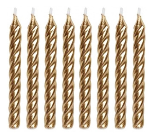 Velas De Bolo Aniversário Espiral Dourada 8 Unidades