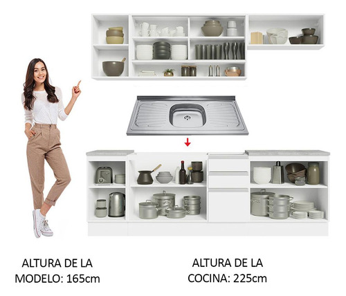 Cocina Integral Completa Modular Madesa Glamy 240cm Color Blanco 12