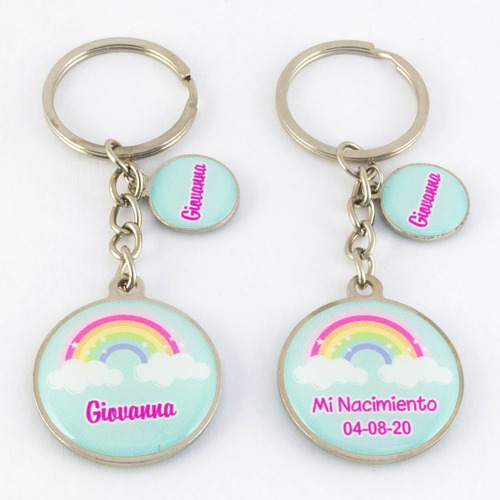 Souvenirs Llavero Arco Iris Personalizado Doble Medalla