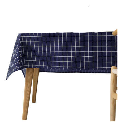 Mantel Rectangular Cuadriculado Fondo Azul Lineas Blancas