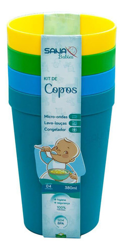 Kit Com 4 Copos Coloridos 380 Ml - Sana Babies