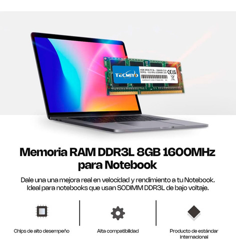 Memoria Ram 4gb Ddr3l 1333 Mhz Tecmiyo Para Notebook Sodimm