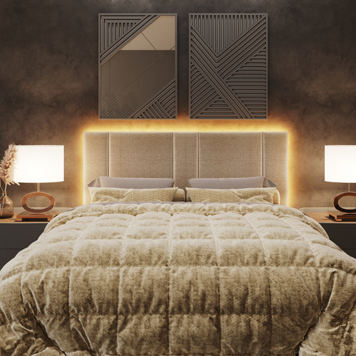 Cabeceira Queen Estofada 160cm Linho Com Led Cor Bege