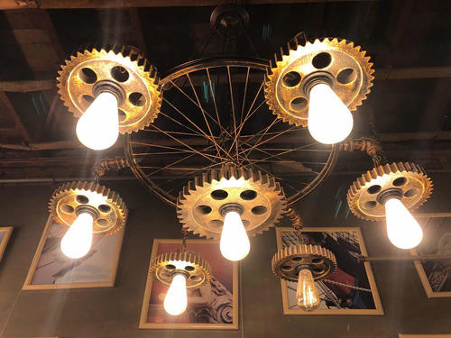 Lámpara Diseño Bicicleta Y Engranajes  Color Óxido