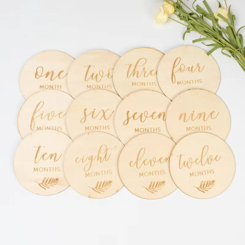 12 Tarjetas De Madera De Hito Mensual Para Bebés Simples