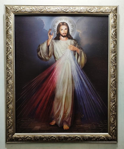 Señor De La Misericordia En Marco Plateado A 57 X 47 Cms