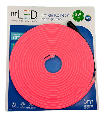 Tira Led Neon Flex 5m 12v Con Fuente 12v 3a Decorativa Color de la luz Rosa