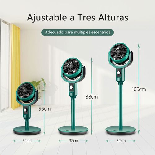Ventilador De Pedestal Circulación De Aire Con 3 Velocidades 31 Cm 60 Hz Verde Negro Plástico 3