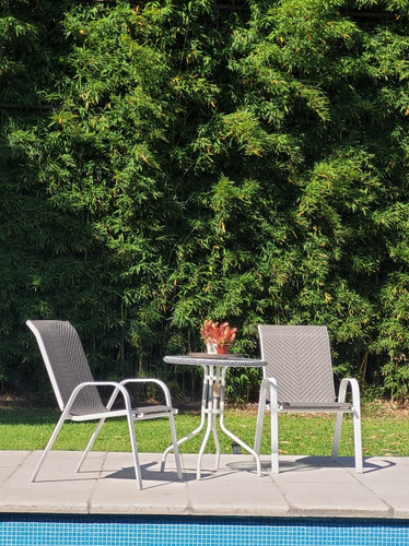 Juego Balcon Jardin Mesa 60 Cm Y 2 Sillones Estructura Blanco