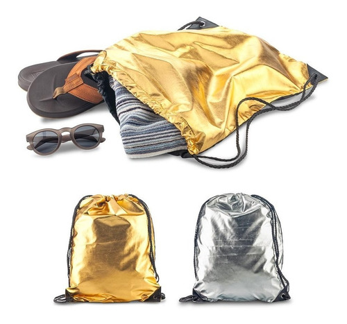 Tula Sporty Bag Metallic Poliéster Metalizado Con Cordón