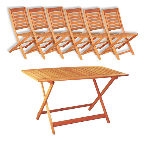 Mesa +6 Sillas Plegables Para Jardin O Exteriores Juego Muebles De Madera