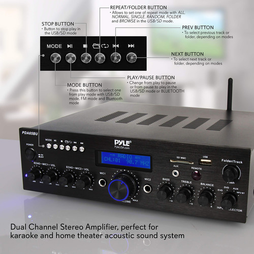 Amplificador De Potencia Bluetooth Inalámbrico Pyle Pda65bu