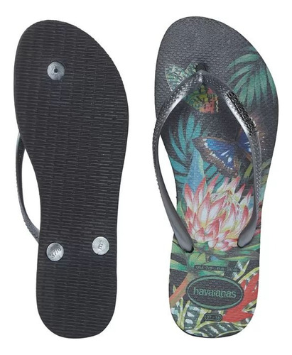 Sandalias Havaianas Dama Tropical Color Negro Con Plateado