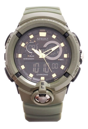 Reloj Strike Watch Ad1188-0faf-gnbk Hombre Deportivo Color de la correa Verde Color del fondo Negro