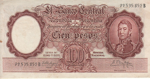 Bottero 2058 - Billete De 100 Pesos Mon. Nac. Año 1961 - Vf