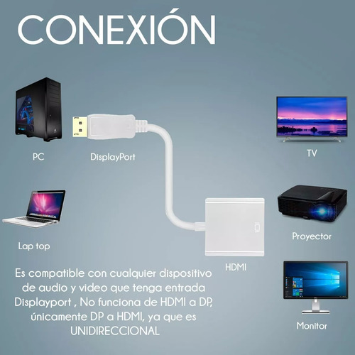Cable Conector Convertidor Displayport Macho A Hdmi Hembra
