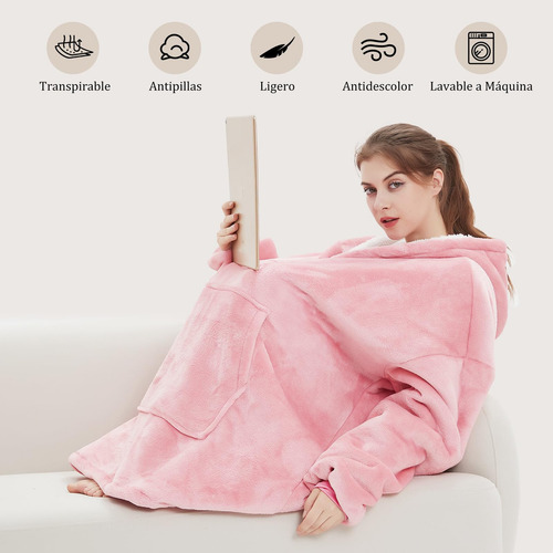 Sudadera Cobija Con Capucha Oversize, Cobija Con Mangas
