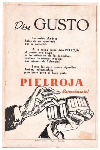 Imagen 1 de 1 de Cigarrillos Pielroja Antiguo Aviso Publicitario De 1945