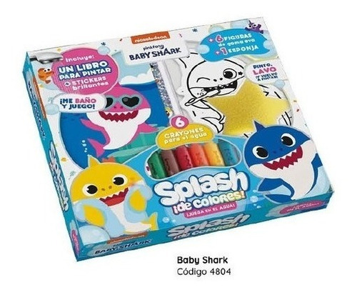 Baby Shark- Splash De Colores - Libro Para Pintar - 6 Crayon