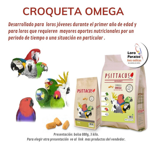 Imagen 3 de 4 de Croqueta Omega 800g Psittacus Loro Guacamaya Cacatua