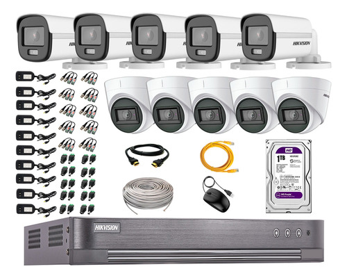 Cámaras Seguridad Kit 10 Hikvision 1080p Colorvu Noche Color