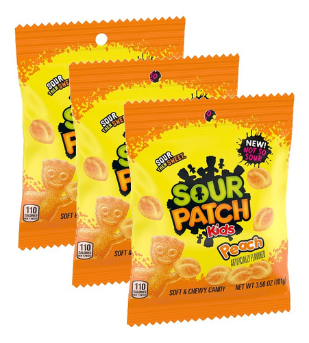 Kit 3 Bala Azedinha Sour Patch Kits Peach Sabor Pêssego 101g