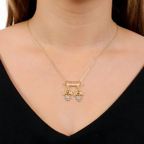 Collar infantil con 2 colgantes chapados en oro para niña y niña