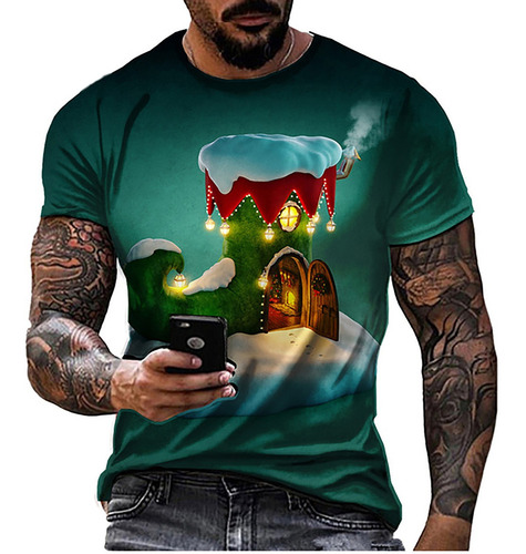 Camiseta De Cuello De Hombre Con Estampado 3d De Navidad Sh