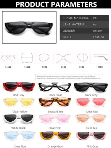 Gafas De Sol Coloridas De Media Montura Para Hombre Y Mujer,