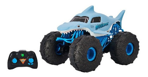 Monster Jam Megalodon Storm a radio control todoterreno a escala 1:15 Spin Master celeste