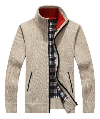 Chaqueta De Punto For Hombre Con Cuello Alto Y Cremallera