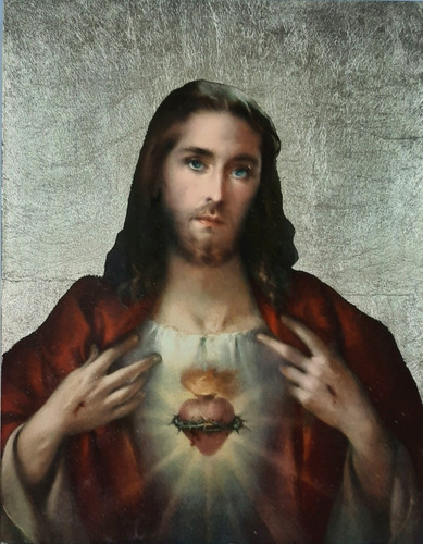 Cuadro Corazón De Jesús - Dorado A La Hoja - 20x24 Cm Único 