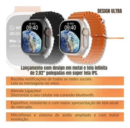 Relogio Inteligente W68 Ultra, Tela Infinita 49mm