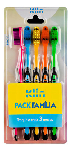 Kit Escova Dental 5 Unid Pack Família - Cerdas Macia - Klin Cor Colorido