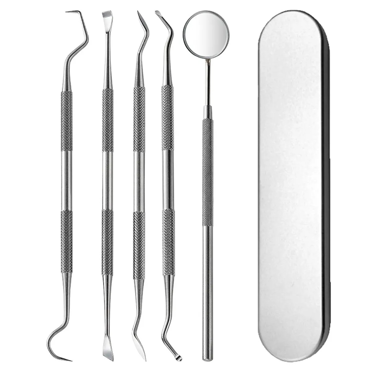 Kit Odontológico de Aço Inoxidável com Estojo – 5 Peças para Dentista