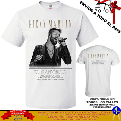 Remera Ricky Martin 2023 Sinfonico Cordoba Mendoza Velez J