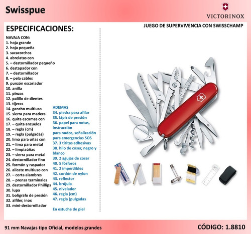 Imagen 2 de 3 de Navaja Jgo Supervivencia, Fda Y Navaja, Victorinox (1.8810)
