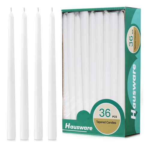 Hausware Paquete De 36 Velas Conicas Blancas, 8 Horas De Tie