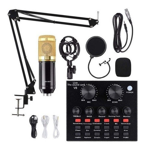 Kit Microfone Bm800 + Pop Filter + Aranha + Braço Articulado