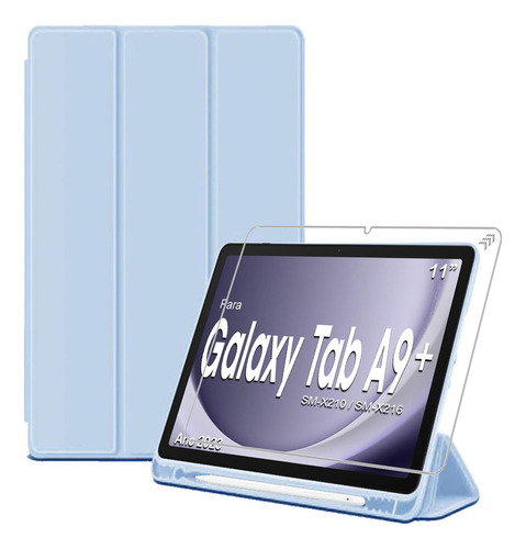 Capa Para Samsung Galaxy Tab A9+ Sm-x216 X210 + Pelicula Cor Azul-claro
