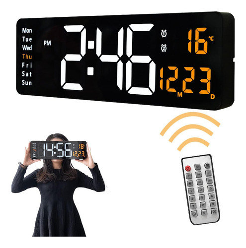 Reloj De Pared Digital Led Con Pantalla Grande, Control