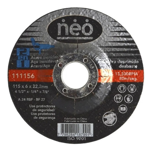 Disco Desbaste Abrasivo C/deprimido Neo  115x1,6x22 X Unidad