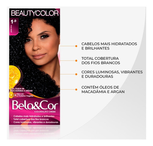 Coloração Kit Bela&cor Todas As Cores - Tinta Para Cabelo Tom 1.0 preto ônix
